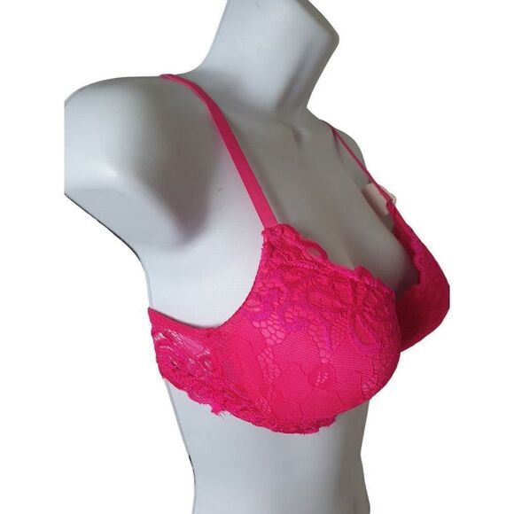 Women's Push Up Bra 34B Hot Pink Extreme Lace Full Coverage Push Up 34B NWT - Picture 5 of 9